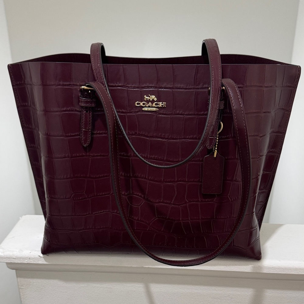 Coach Deep Burgundy Croc-Embossed Tote